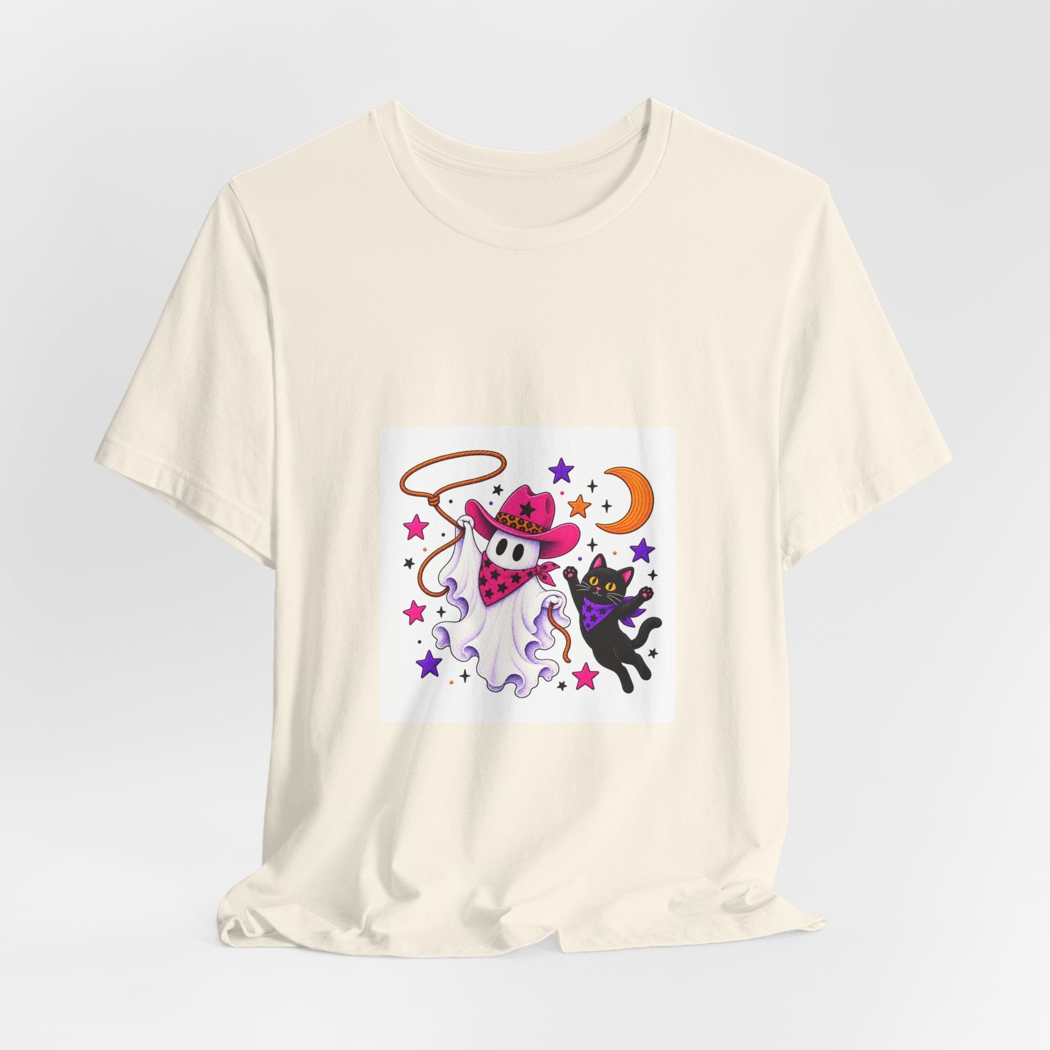 Halloween Ghost Cat T‑Shirt — Cute Witchy Ghost & Black Cat Tee
