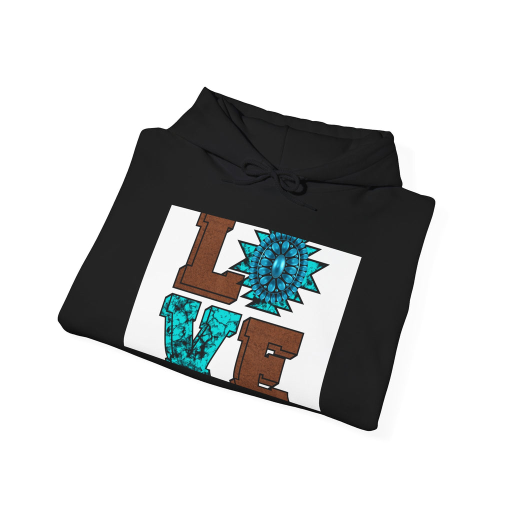 LOVE Southwestern Hoodie — Turquoise Aztec Pattern Pullover