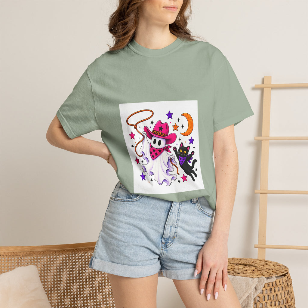 Cowboy Ghost and Black Cat Halloween T-Shirt