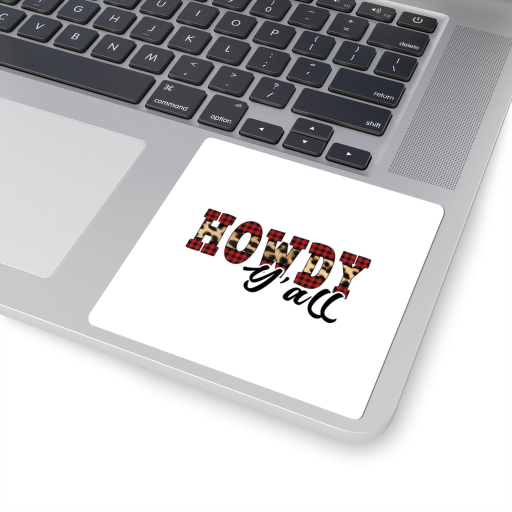 Howdy y’all Plaid & Leopard Sticker — Western Rustic Kiss-Cut Decal for Laptops, Water Bottles & Gifts