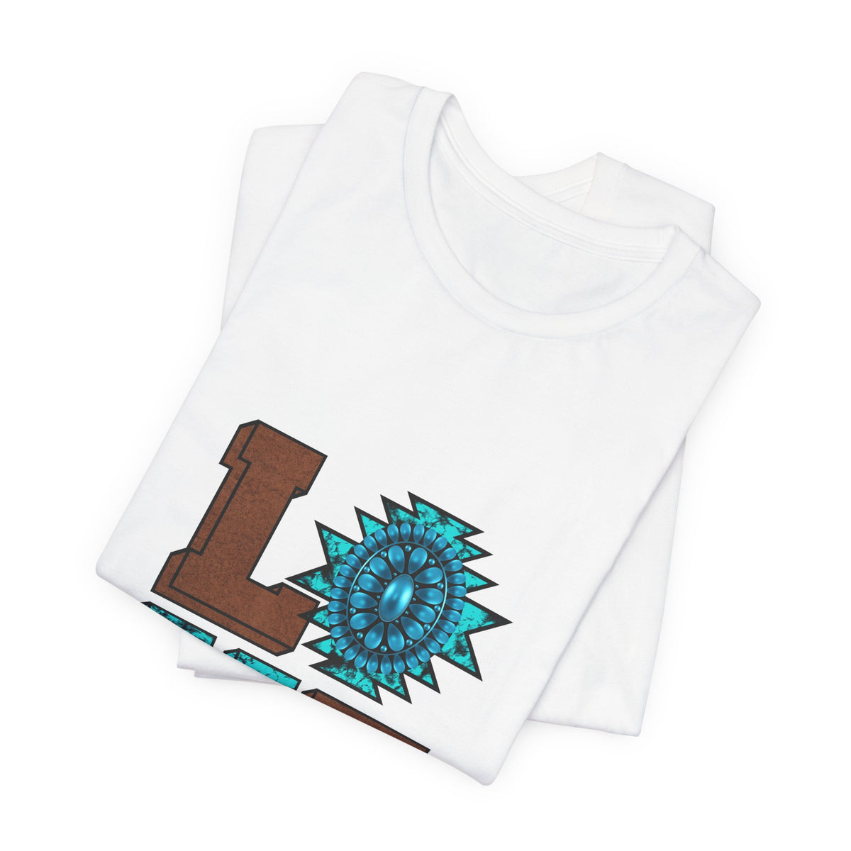 LOVE Southwestern Graphic Tee — Turquoise & Brown Rustic Sunflower Design