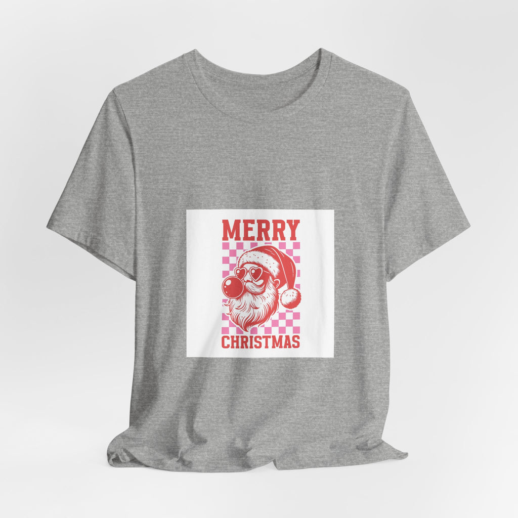 Merry Christmas Santa Tee - Retro Red Checkerboard Holiday T-Shirt