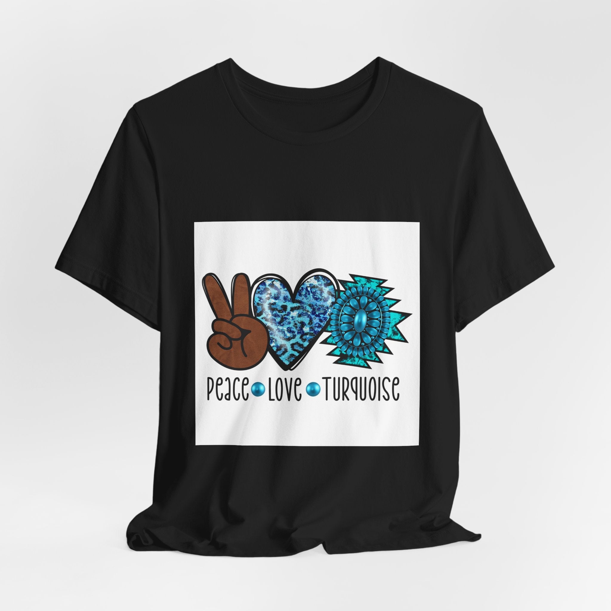 Peace • Love • Turquoise T-Shirt — Boho Peace Sign & Mandala Tee
