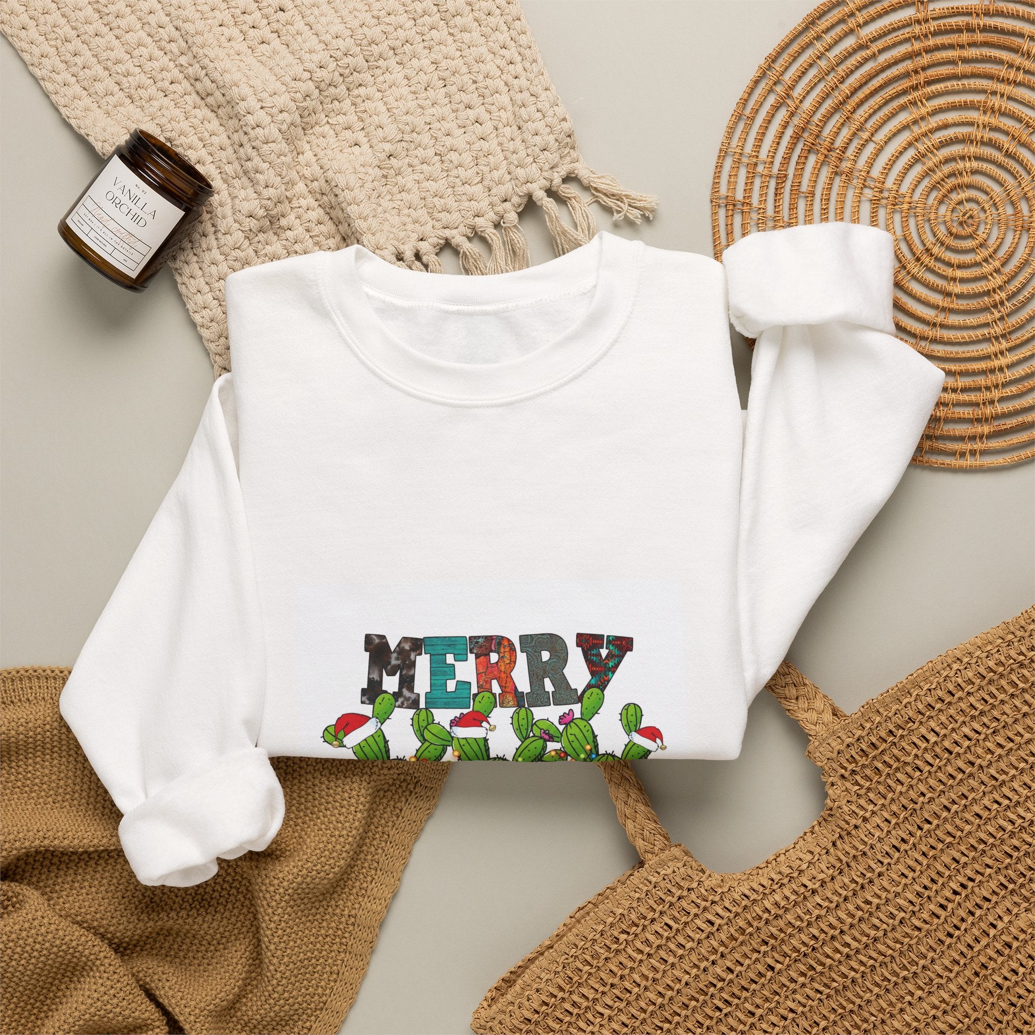 Christmas Cactus Sweatshirt — "Merry Christmas" Holiday Crewneck