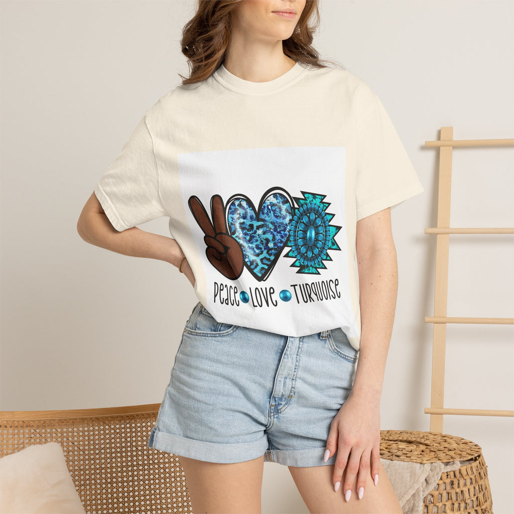 Peace Love Turquoise T-Shirt — Boho Peace Sign & Heart Graphic Tee