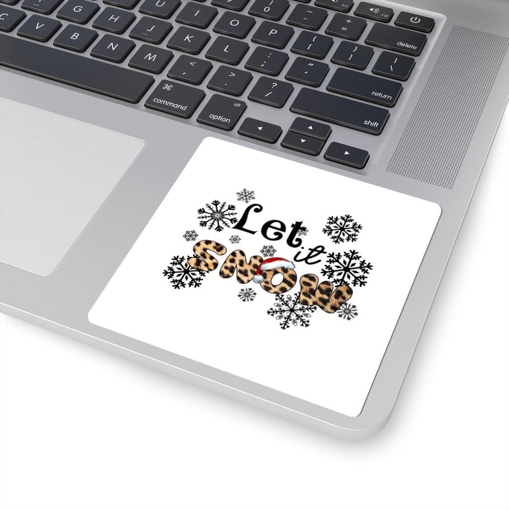 Let It Snow Leopard Print Sticker — Christmas Snowflake Kiss-Cut Decal