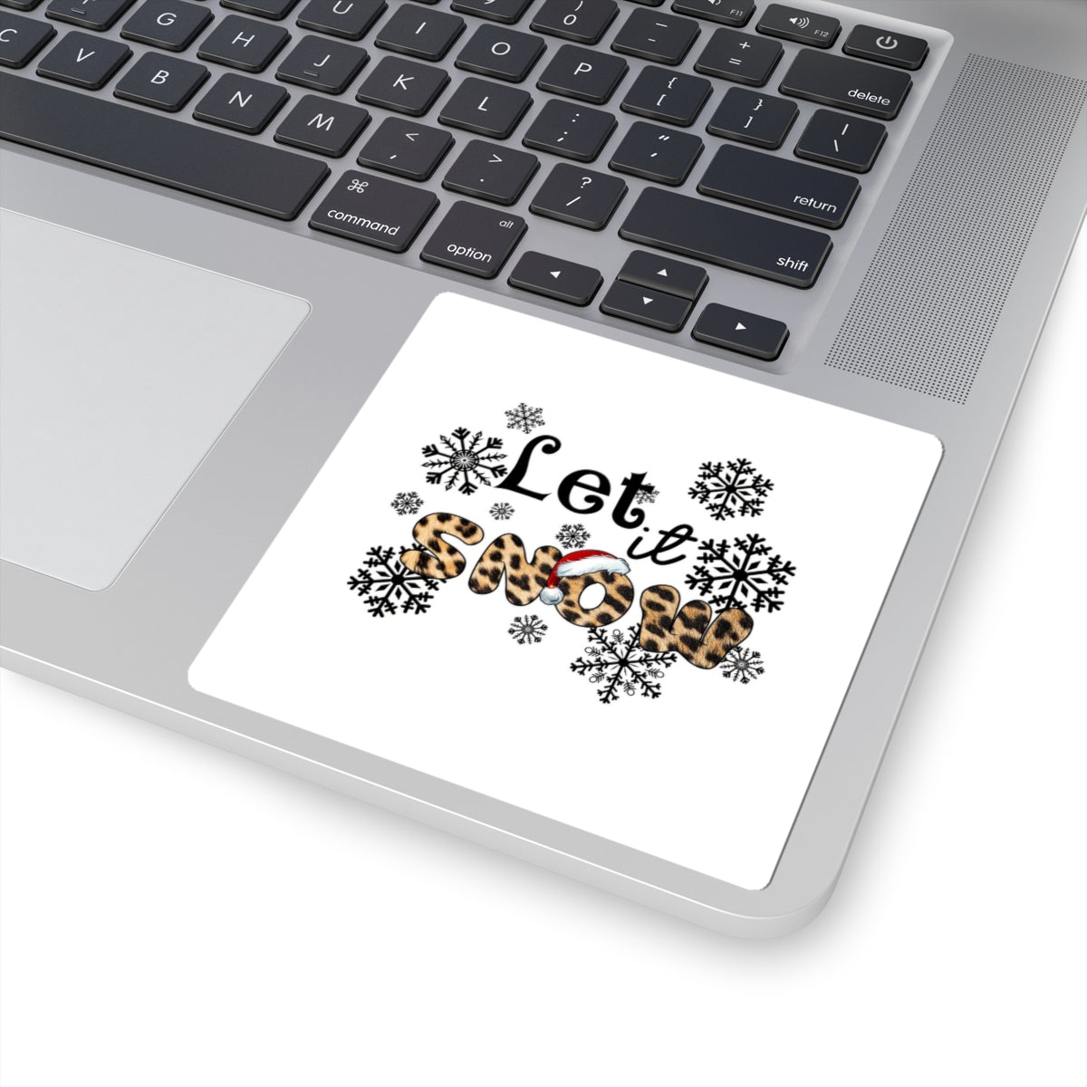 Let It Snow Leopard Print Sticker — Christmas Snowflake Kiss-Cut Decal