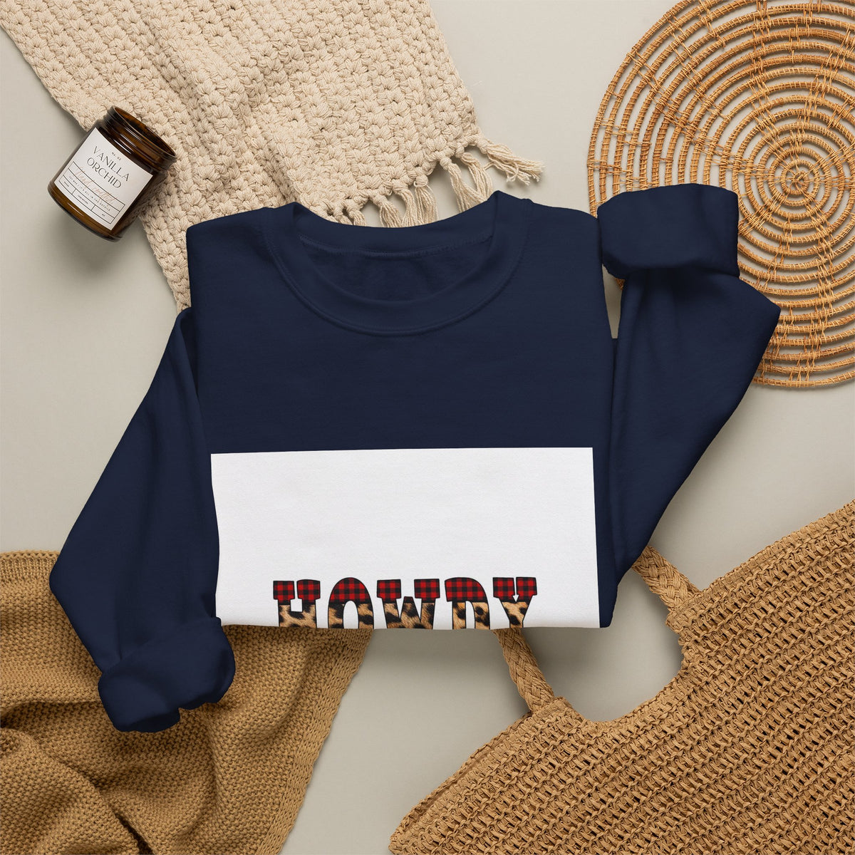 Howdy y'all Crewneck Sweatshirt - Plaid Western Graphic Pullover