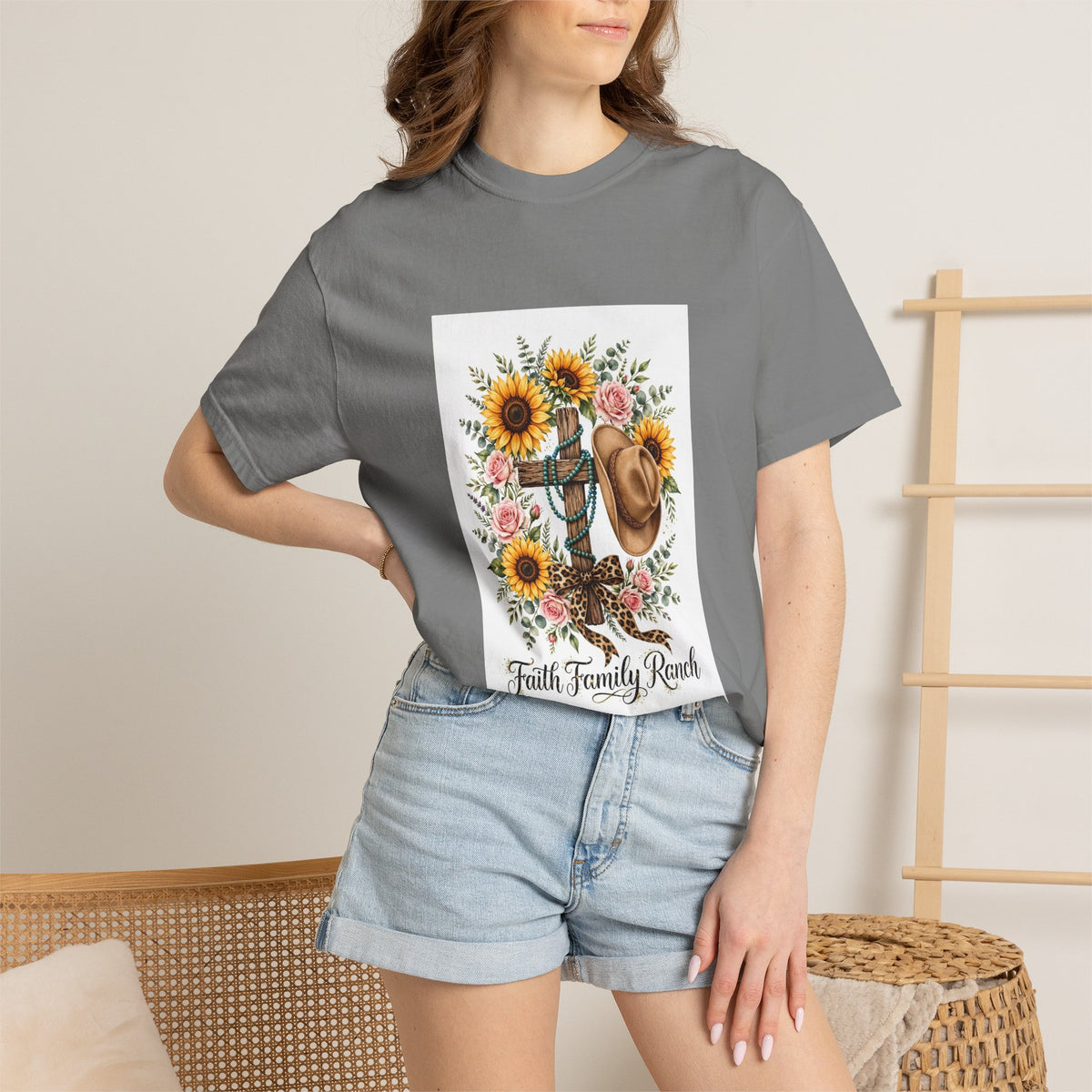 Faith Family Ranch T-Shirt — Sunflower Cowboy Hat Graphic Tee