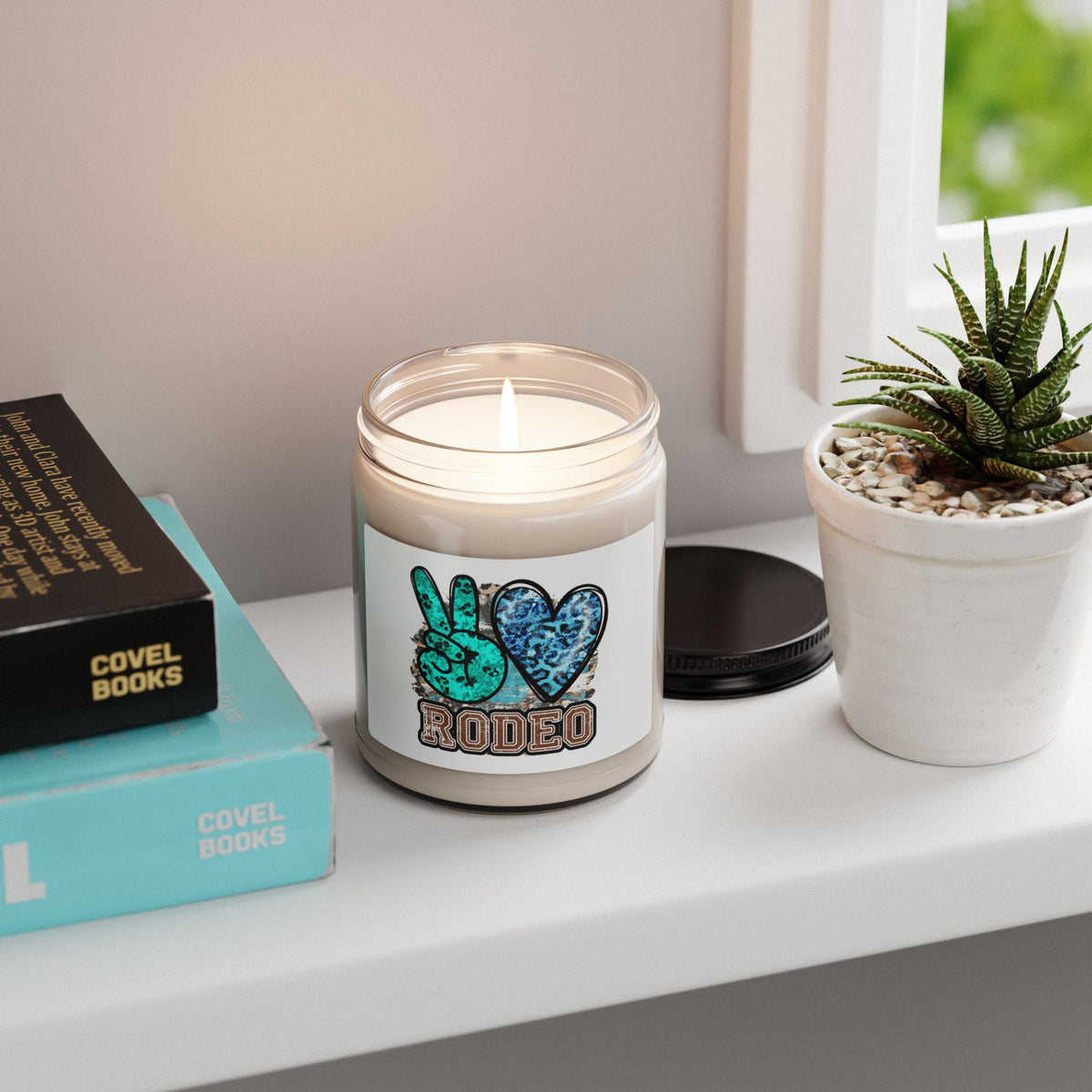 9oz Scented Soy Candle — “Peace  Rodeo” Turquoise Western Jar