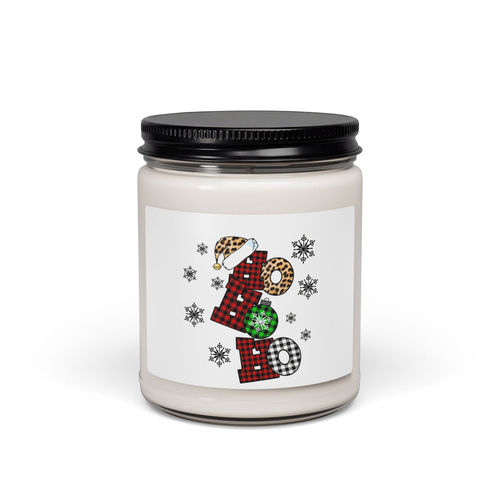 Holiday 'Ho Ho Ho' Scented Soy Candle — 9oz Christmas Plaid & Snowflake Jar