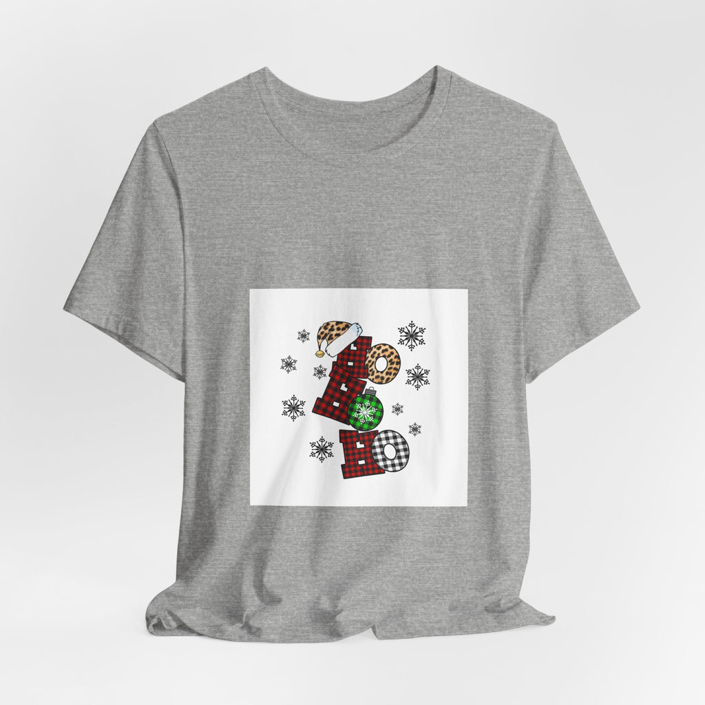 Ho Ho Ho Christmas Tee — Festive Plaid Santa Letters Shirt