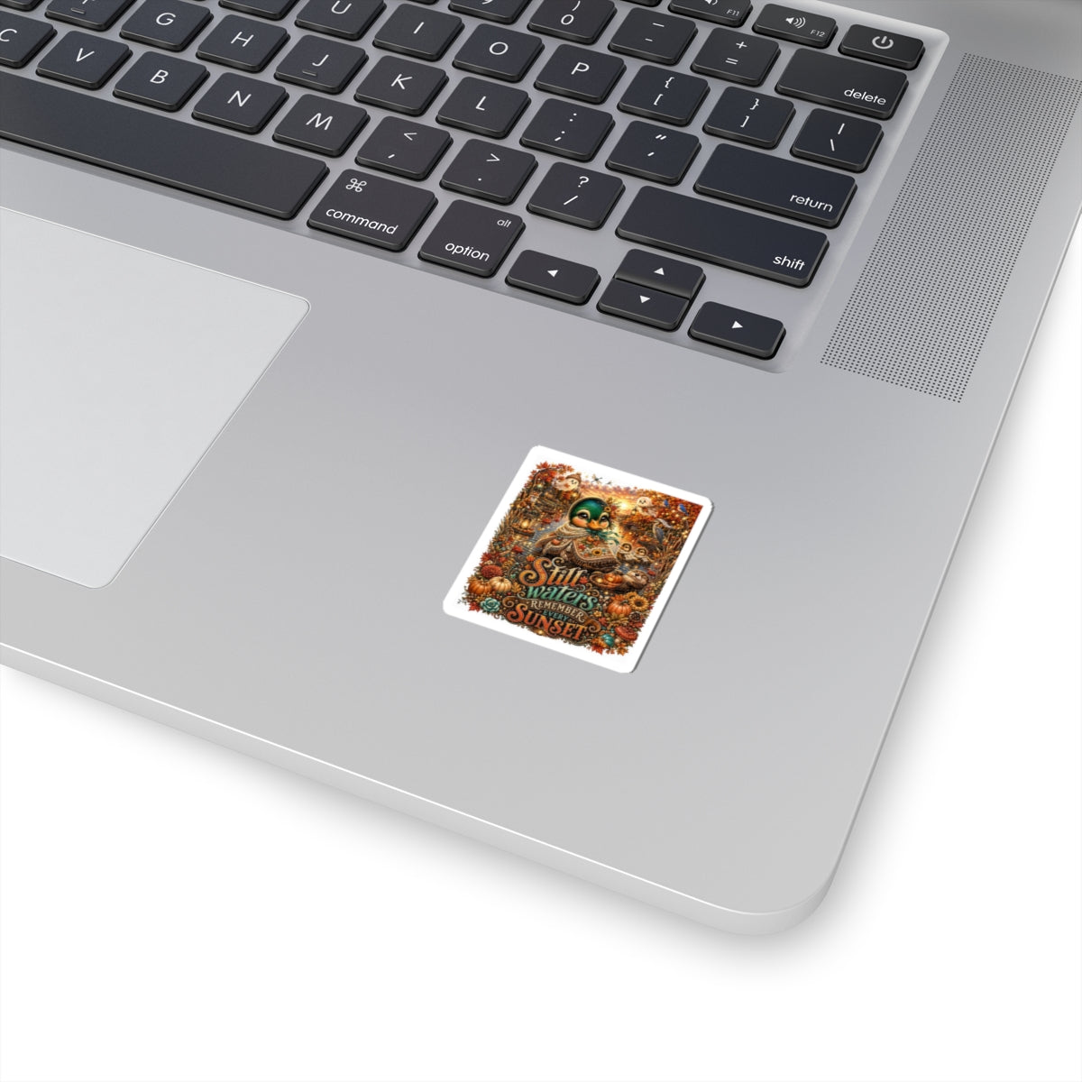 Fall Duck Sticker — "Still Waters Remember Every Sunset" Autumn Kiss-Cut Decal
