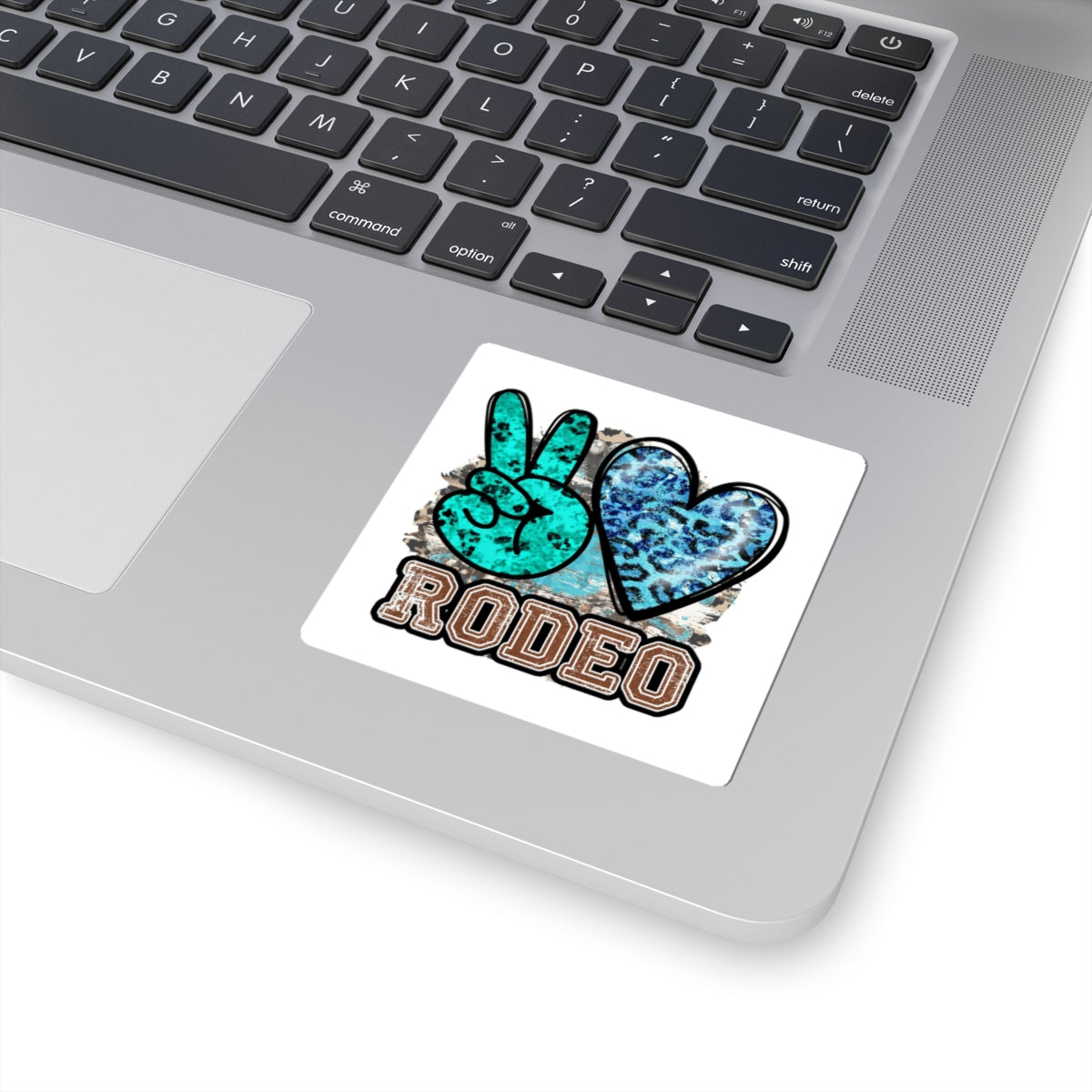 Peace + Heart Rodeo Sticker — Turquoise Leopard Kiss-Cut Decal