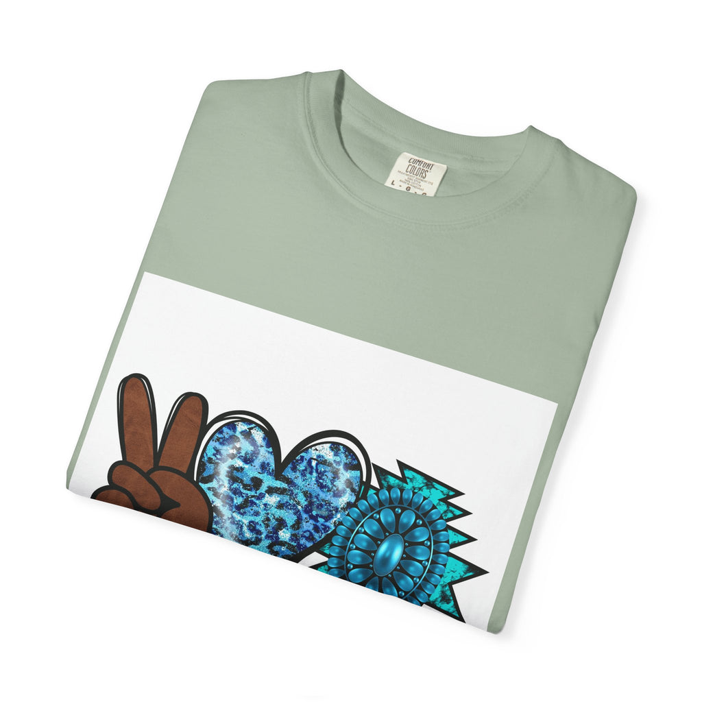 Peace Love Turquoise T-Shirt — Boho Peace Sign & Heart Graphic Tee