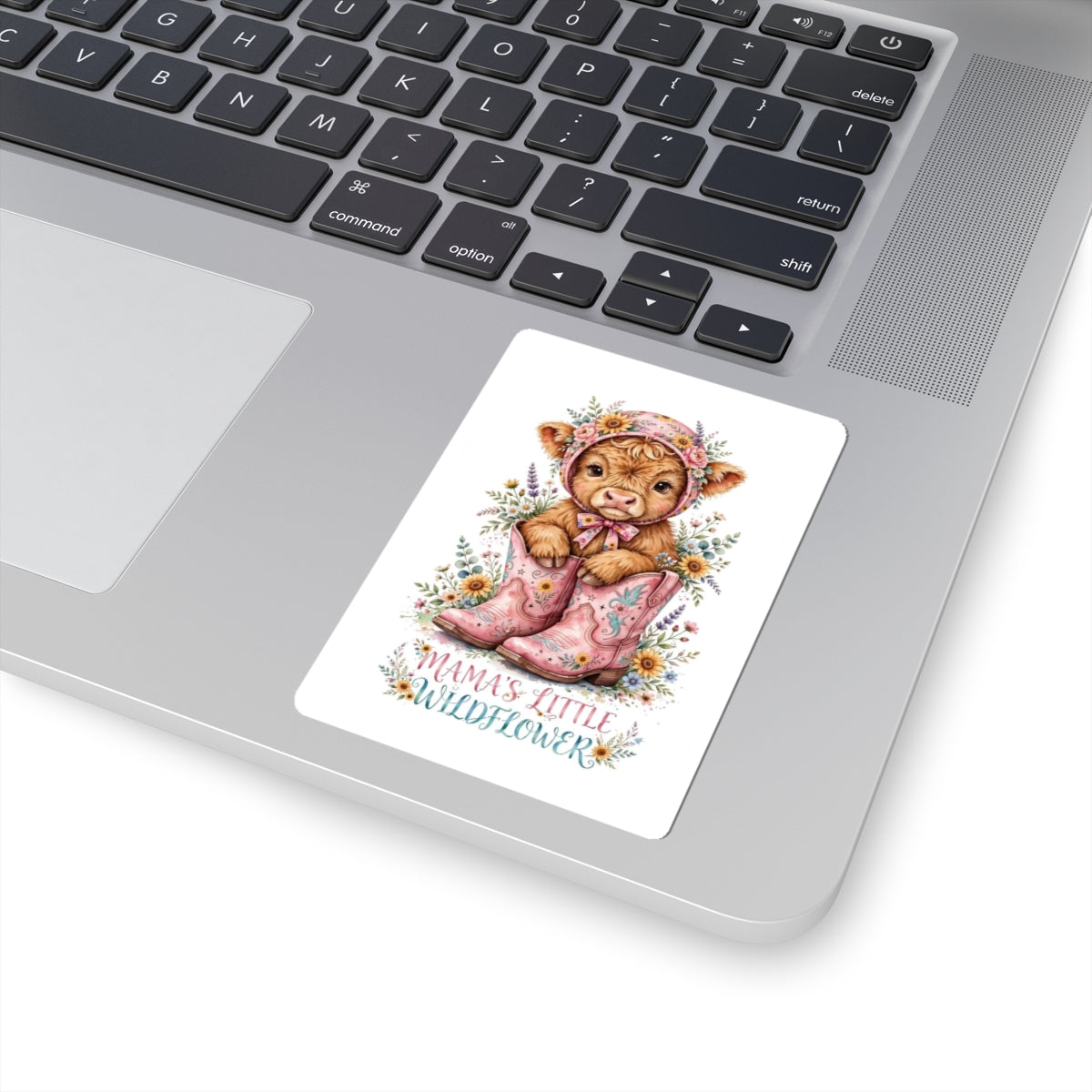 Mama’s Little Wildflower Sticker — Cute Calf in Pink Boots Kiss-Cut Sticker