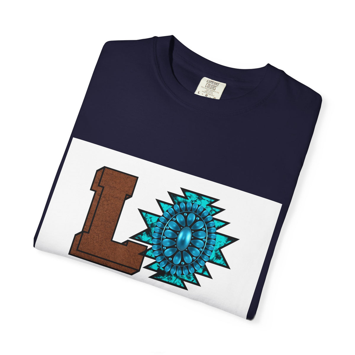 LOVE Southwestern Graphic T-Shirt — Turquoise Aztec Heart Design