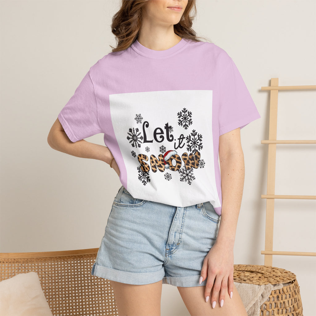 Let It Snow Leopard Print T-Shirt — Winter Snowflake Holiday Tee