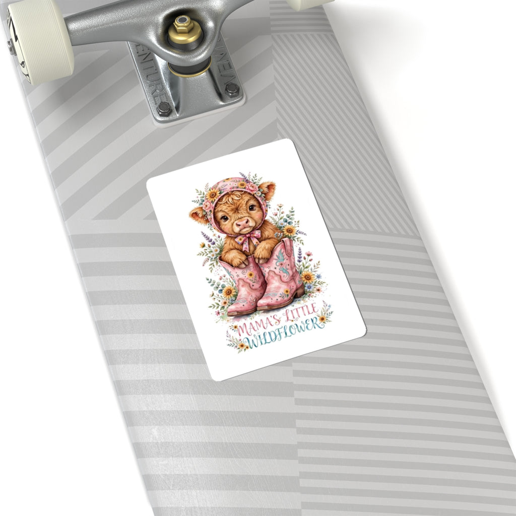 Mama’s Little Wildflower Sticker — Cute Calf in Pink Boots Kiss-Cut Sticker