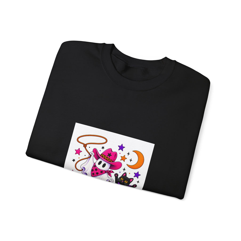 Cute Ghost Cowboy Crewneck Sweatshirt – Western Halloween Spirit