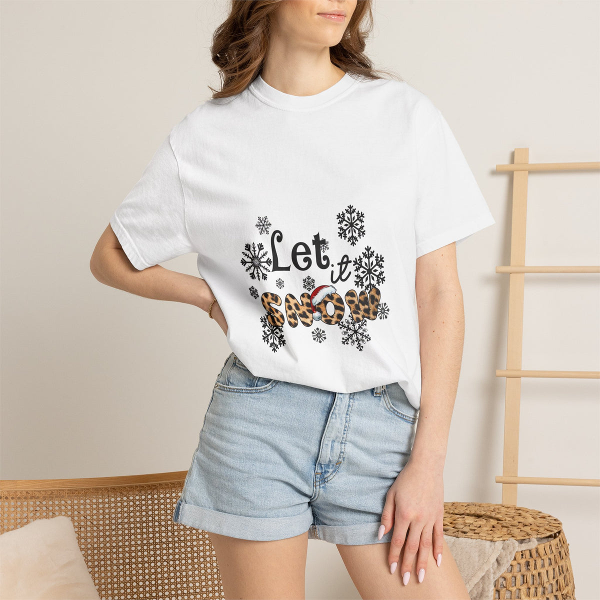 Let It Snow Leopard Print T-Shirt — Winter Snowflake Holiday Tee
