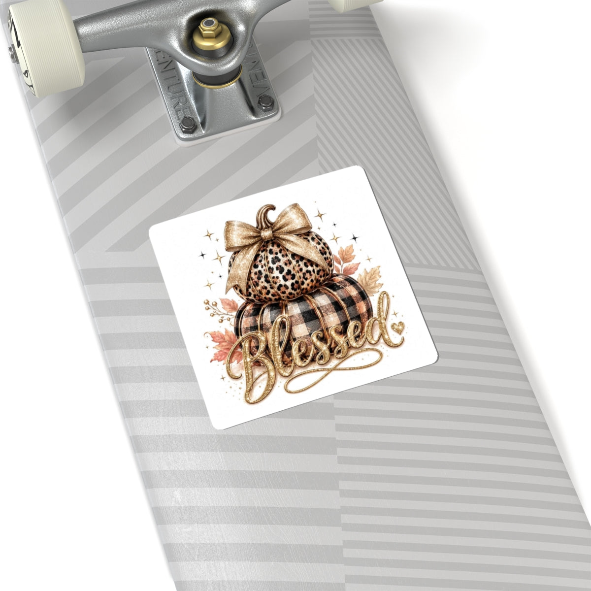 Blessed Fall Pumpkin Sticker — Leopard & Buffalo Plaid Kiss-Cut Sticker