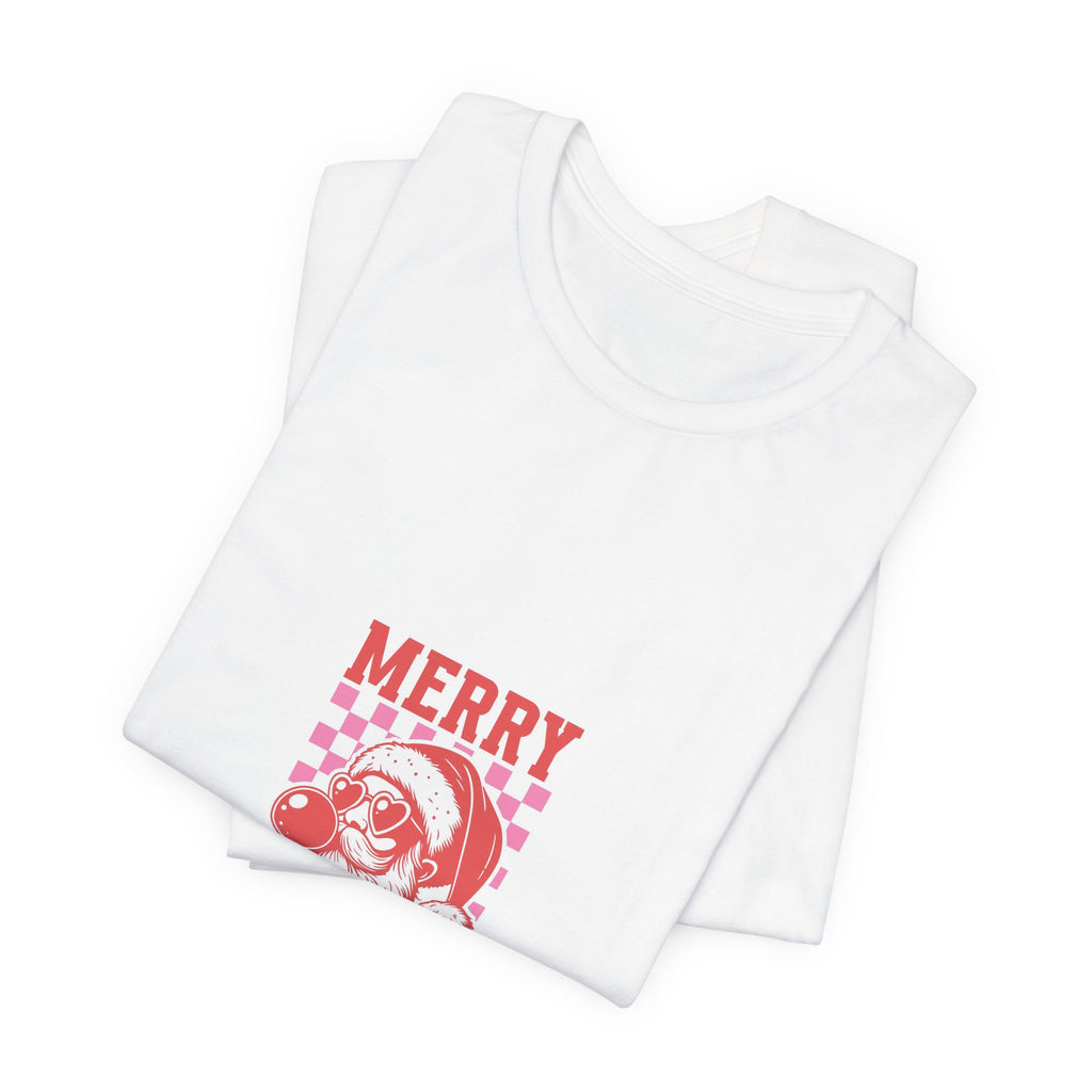 Merry Christmas Santa Tee - Retro Red Checkerboard Holiday T-Shirt
