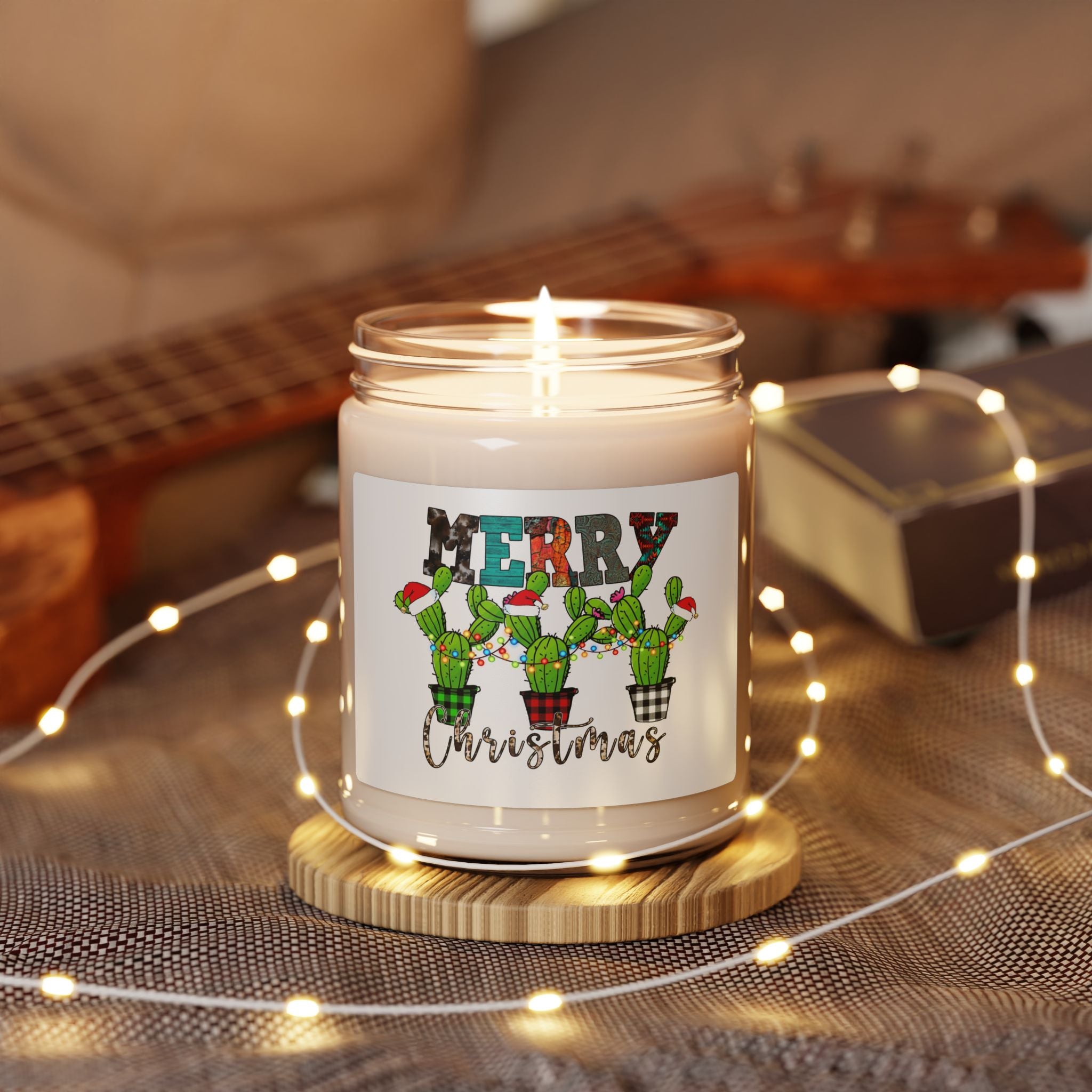 Merry Christmas Cactus Scented Soy Candle – 9oz Holiday Jar