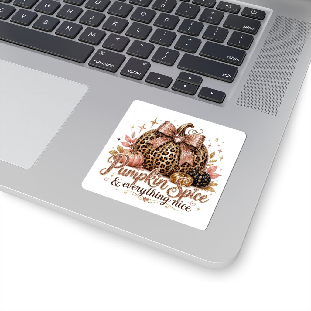 Pumpkin Spice Leopard Sticker — "Pumpkin Spice & Everything Nice" Fall Kiss-Cut Sticker