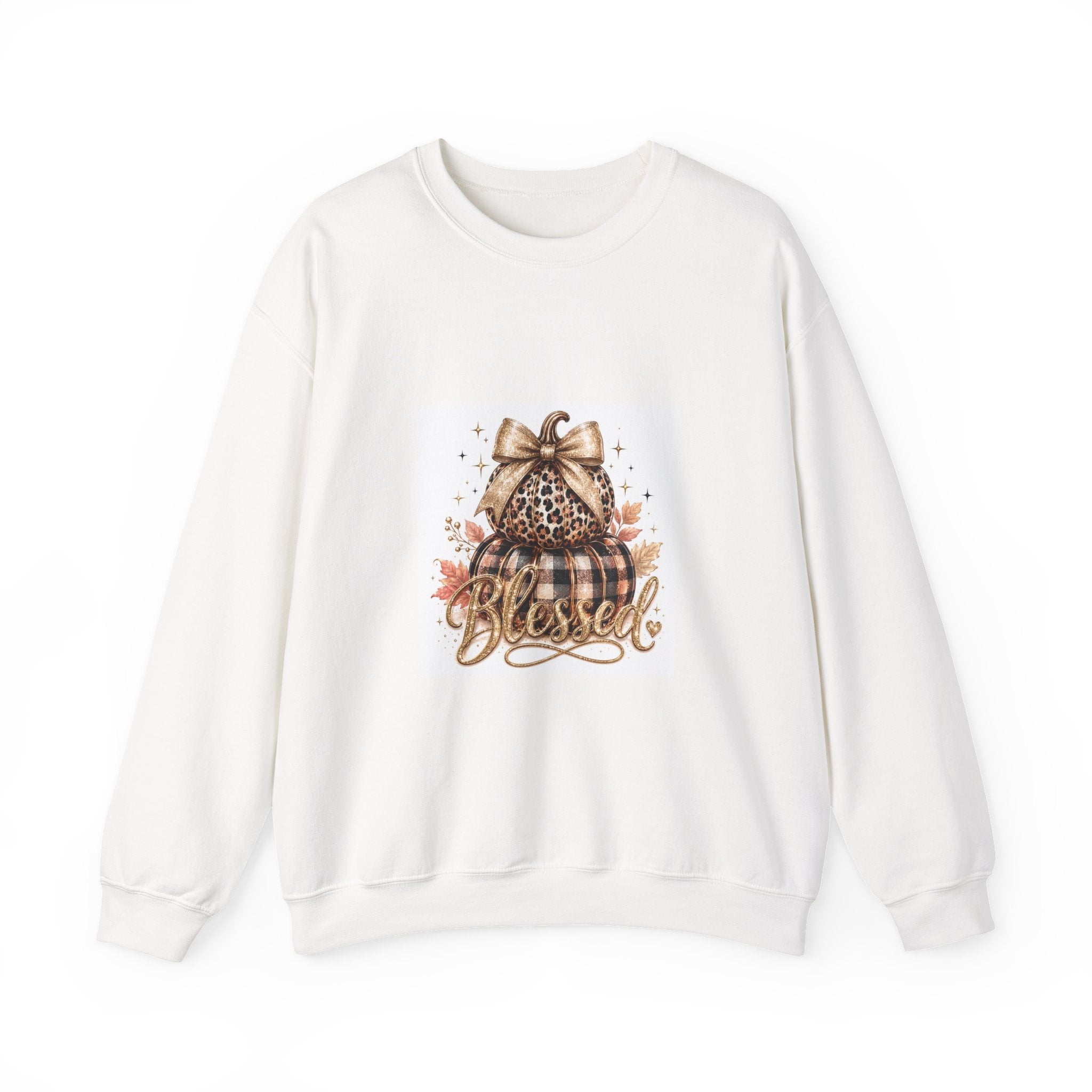 Blessed Pumpkin Sweatshirt — Leopard & Buffalo Plaid Fall Crewneck