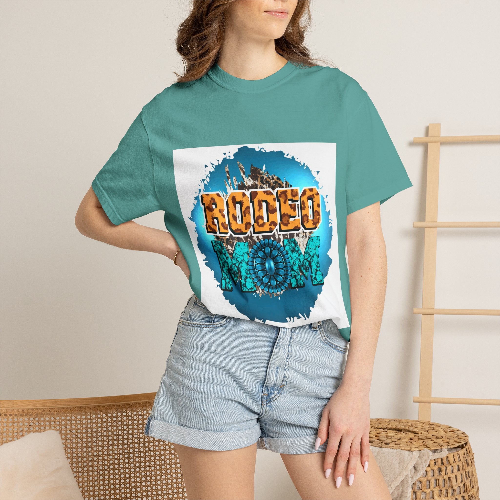 Rodeo Mom Graphic T-Shirt — Western Cowgirl Bronc & Turquoise Design