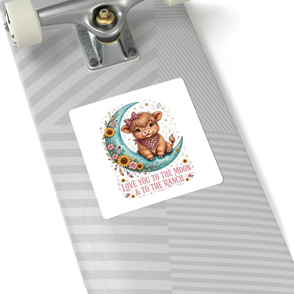 Kiss-Cut Sticker — "Love You to the Moon & to the Ranch" Cute Calf Moon Floral Decal