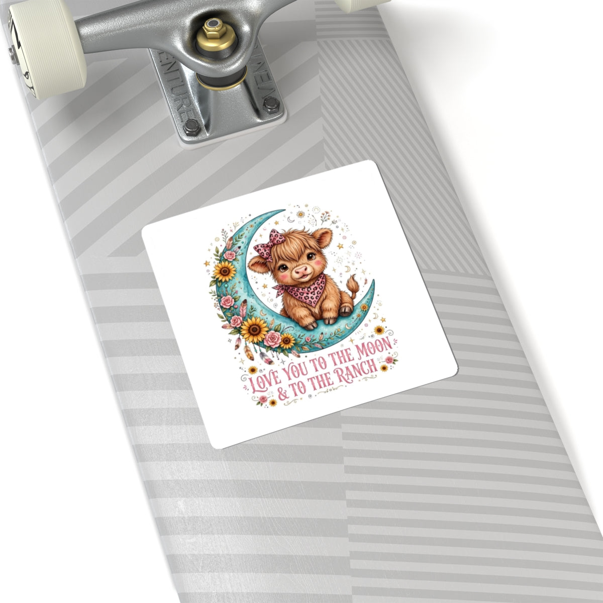 Kiss-Cut Sticker — "Love You to the Moon & to the Ranch" Cute Calf Moon Floral Decal