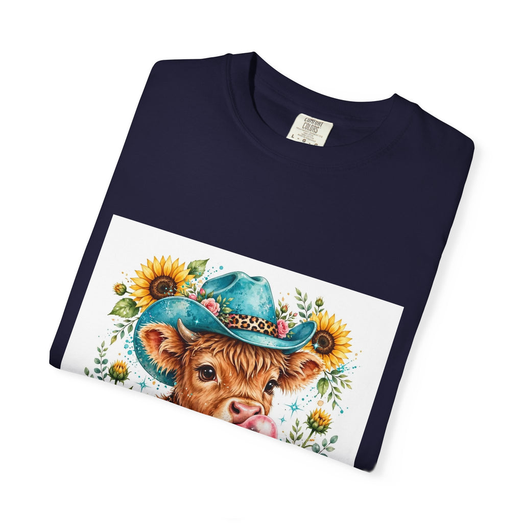 Western Mama Cow Tee — Cute Cow with Cowboy Hat & Sunflowers Graphic T-Shirt