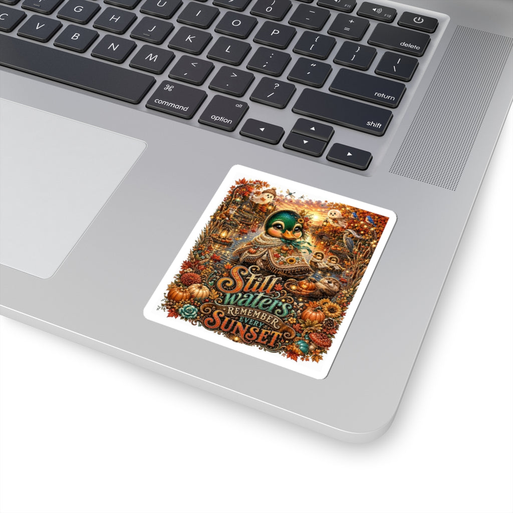 Fall Duck Sticker — "Still Waters Remember Every Sunset" Autumn Kiss-Cut Decal