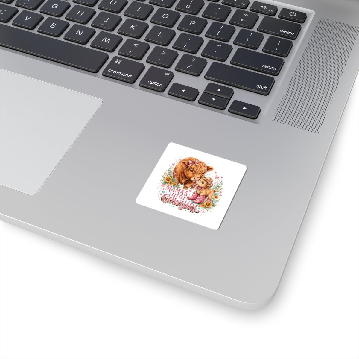 Mama’s Little Cowgirl Kiss-Cut Sticker — Adorable Highland Cow Mom & Calf Floral Decal