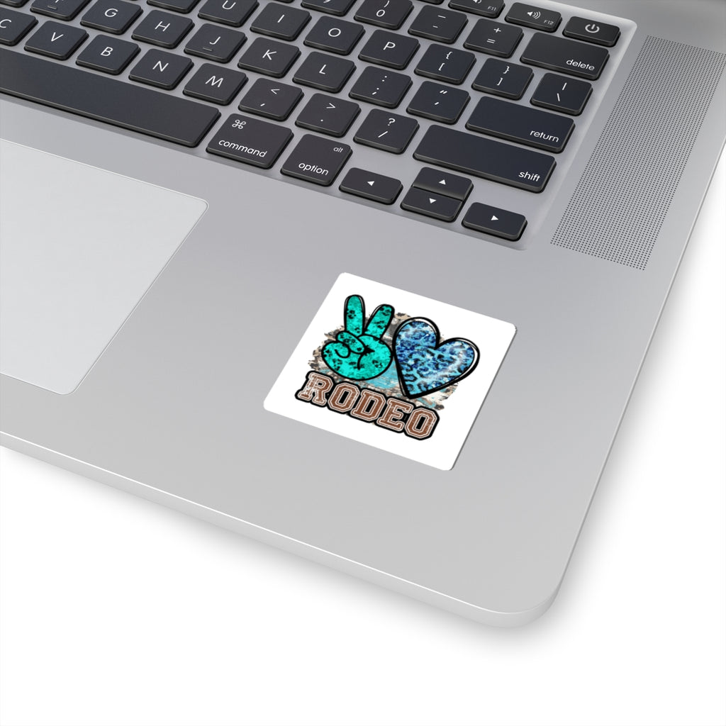 Peace + Heart Rodeo Sticker — Turquoise Leopard Kiss-Cut Decal