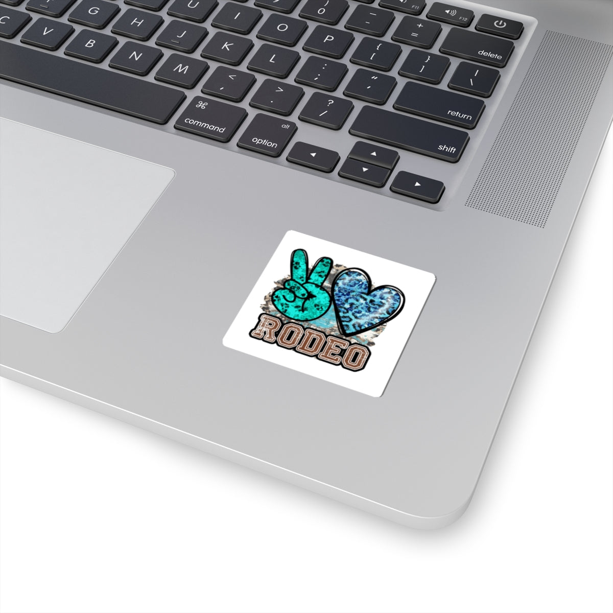 Peace + Heart Rodeo Sticker — Turquoise Leopard Kiss-Cut Decal