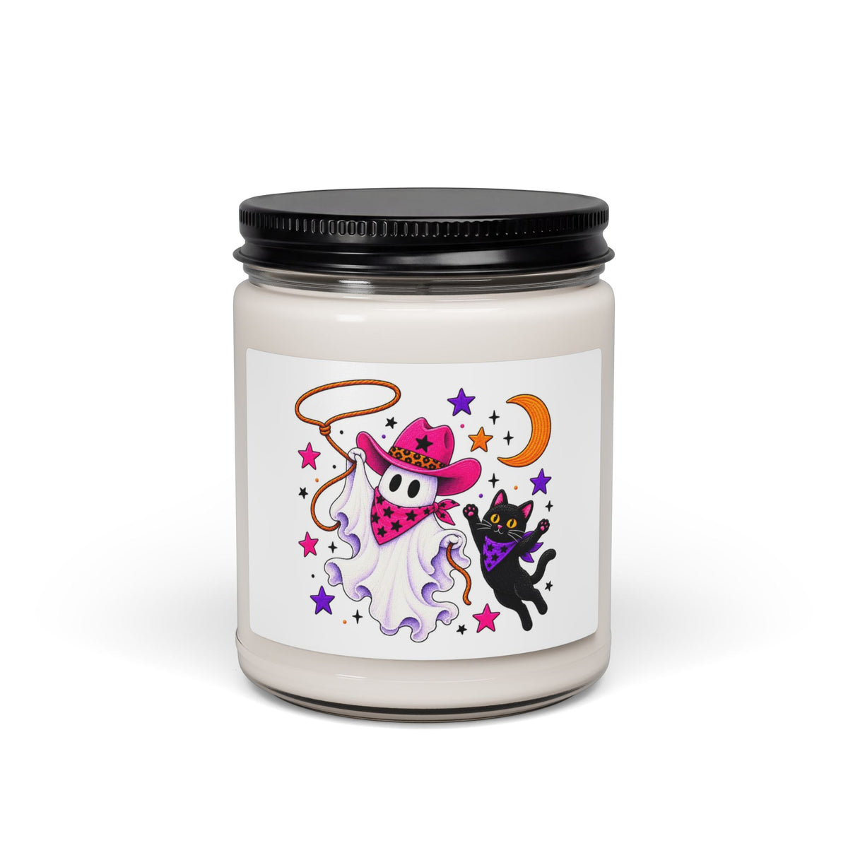Halloween Ghost Cowgirl 9oz Scented Soy Candle — Cute Ghost & Black Cat Candle