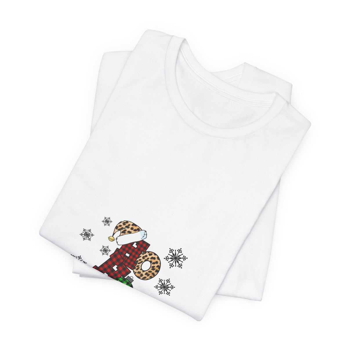 Ho Ho Ho Christmas Tee — Festive Plaid Santa Letters Shirt
