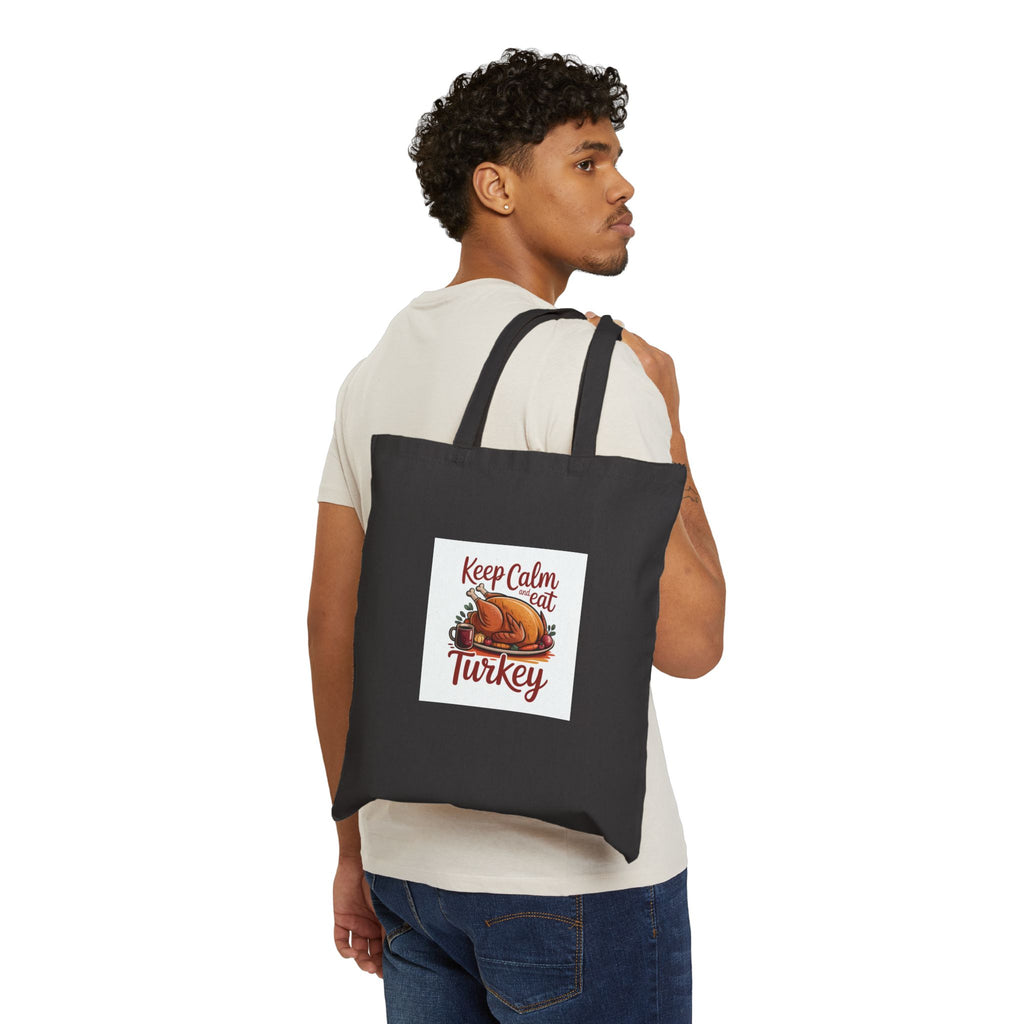 Keep Calm and Eat Turkey Tote Bag — Thanksgiving Cotton Canvas Grocery Tote
