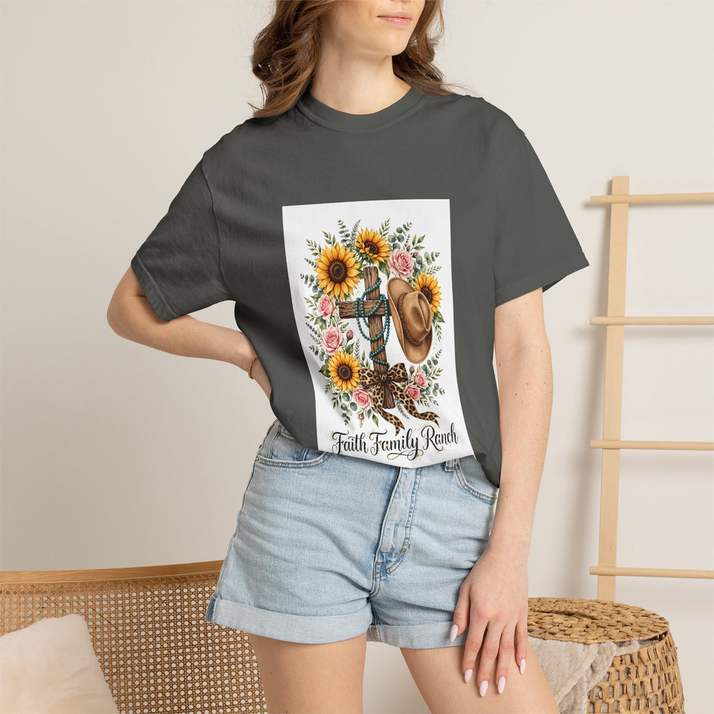 Faith Family Ranch T-Shirt — Sunflower Cowboy Hat Graphic Tee