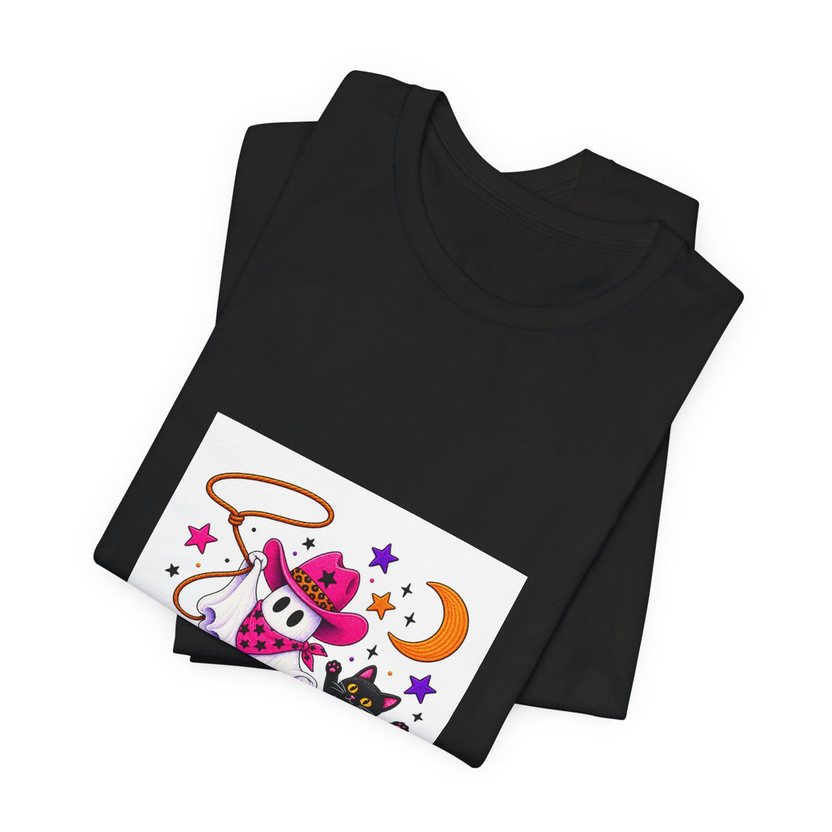 Halloween Ghost Cat T‑Shirt — Cute Witchy Ghost & Black Cat Tee