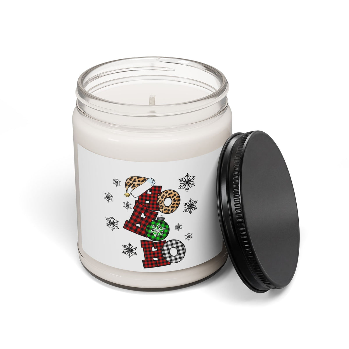 Holiday 'Ho Ho Ho' Scented Soy Candle — 9oz Christmas Plaid & Snowflake Jar
