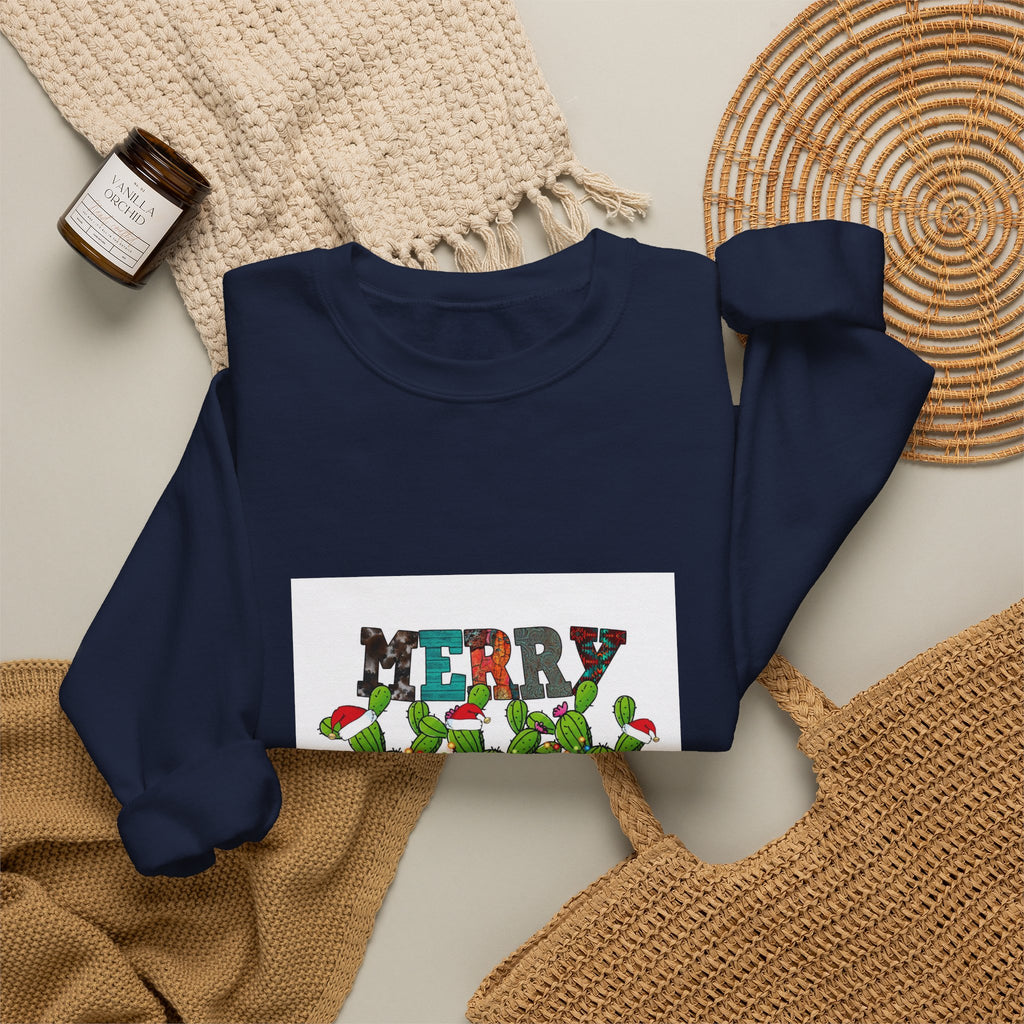 Christmas Cactus Sweatshirt — "Merry Christmas" Holiday Crewneck