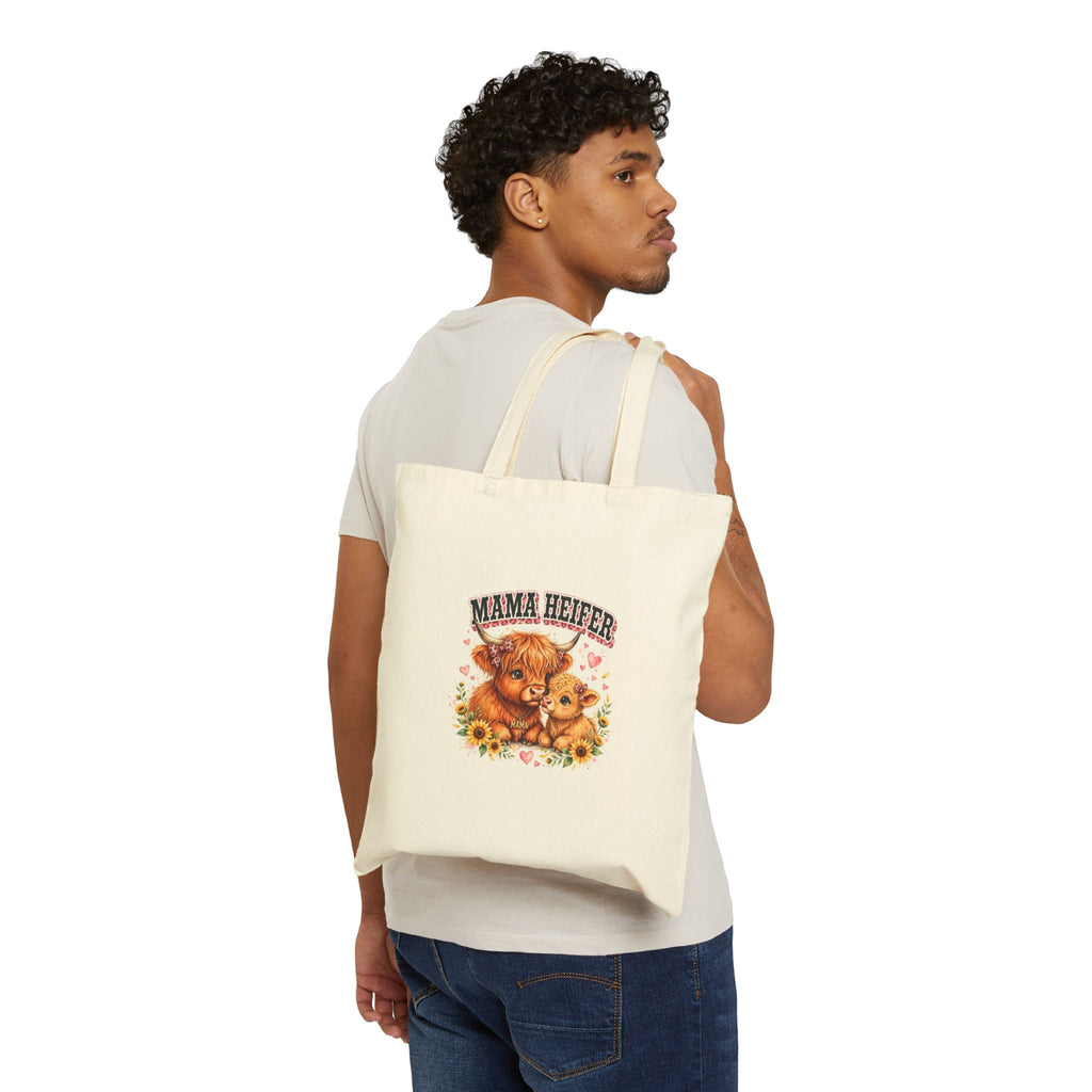 Mama Heifer Tote Bag — Cute Cow Mom Canvas Grocery & Farm Market Tote