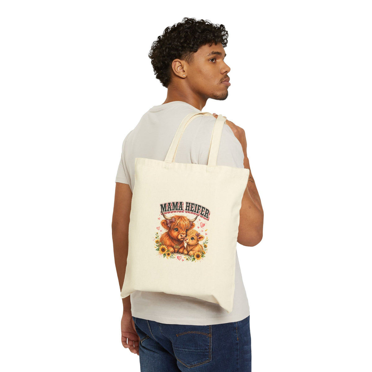 Mama Heifer Tote Bag — Cute Cow Mom Canvas Grocery & Farm Market Tote