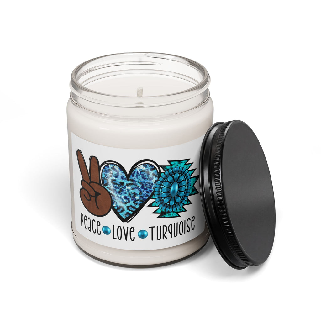 Turquoise Peace Love Candle — 9oz Scented Soy Jar