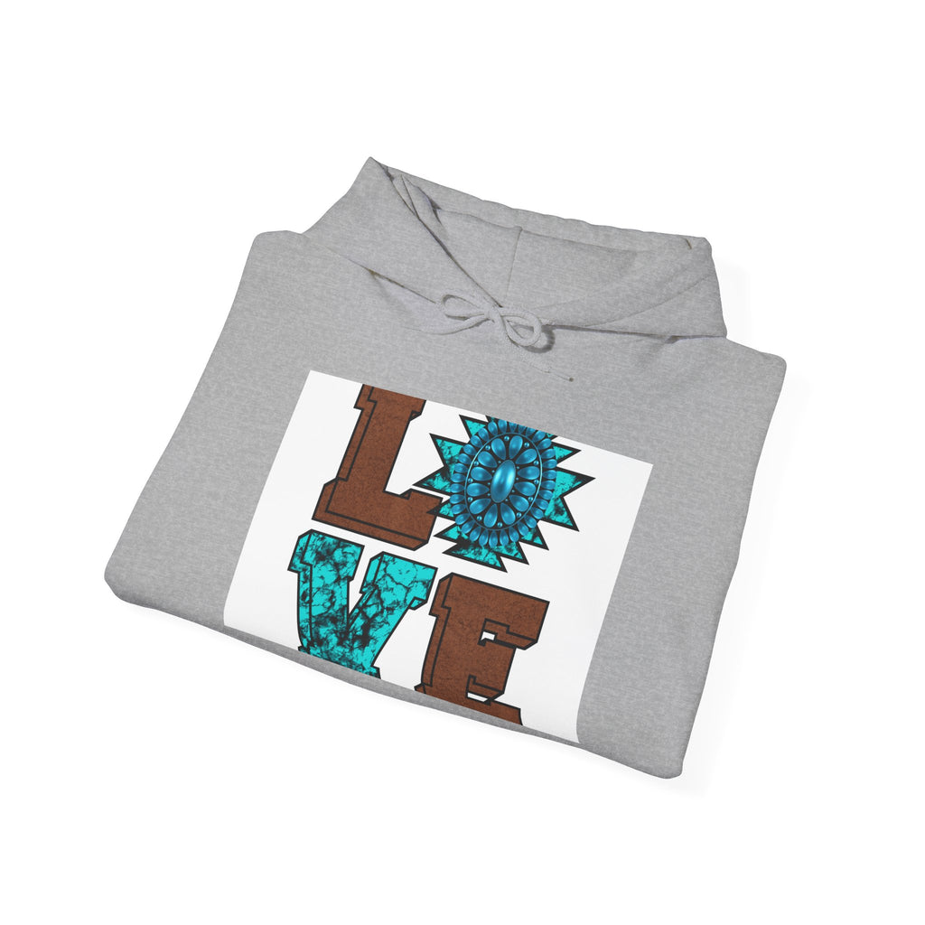 LOVE Southwestern Hoodie — Turquoise Aztec Pattern Pullover