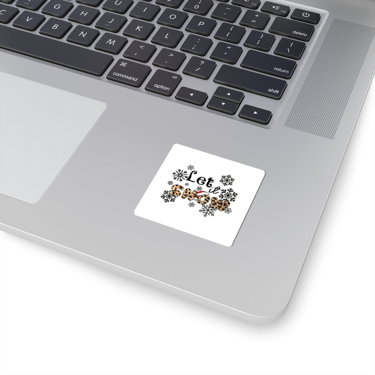 Let It Snow Leopard Print Sticker — Christmas Snowflake Kiss-Cut Decal